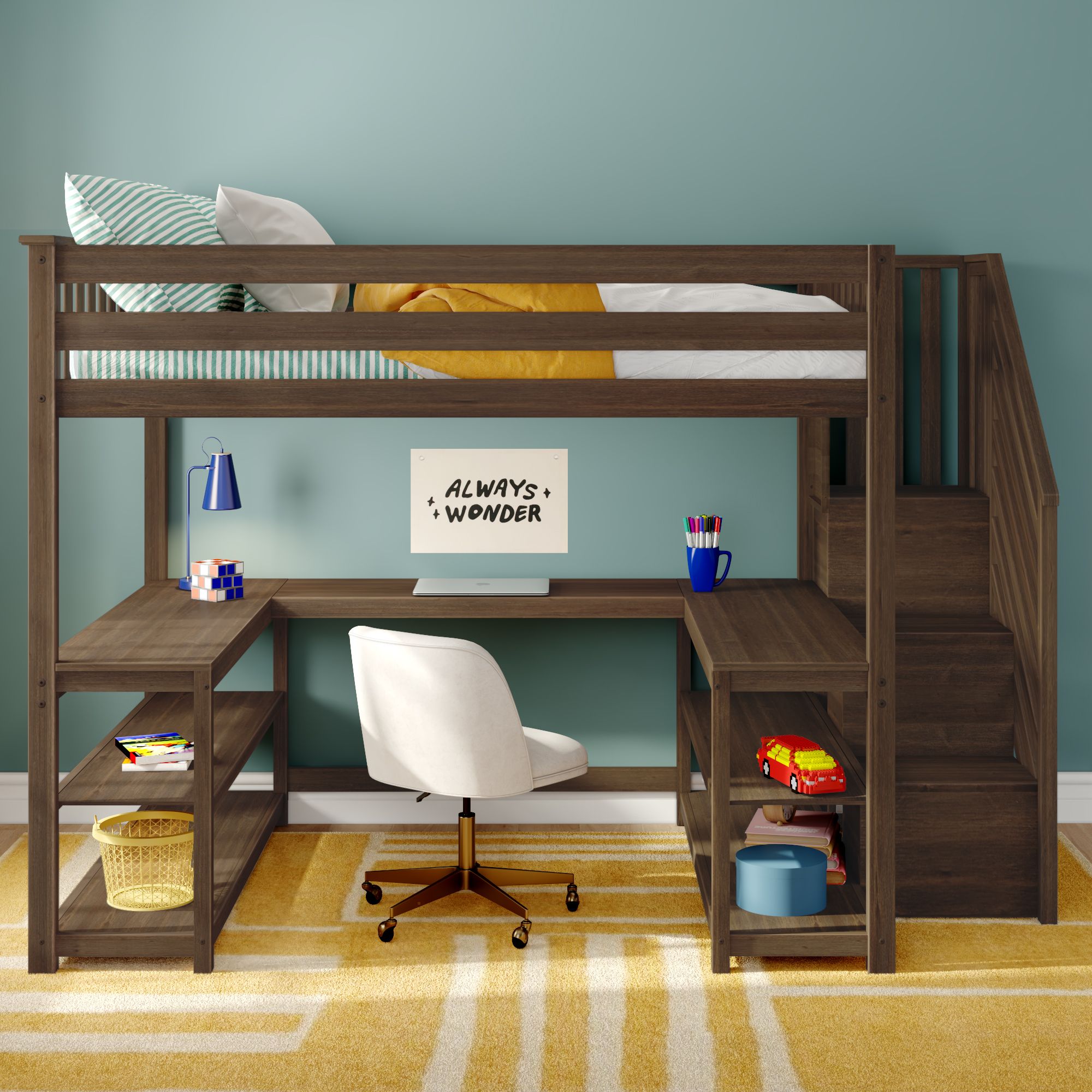 Max and Lily Full Loft Bed With Wraparound Desk & Stairs - Image 31