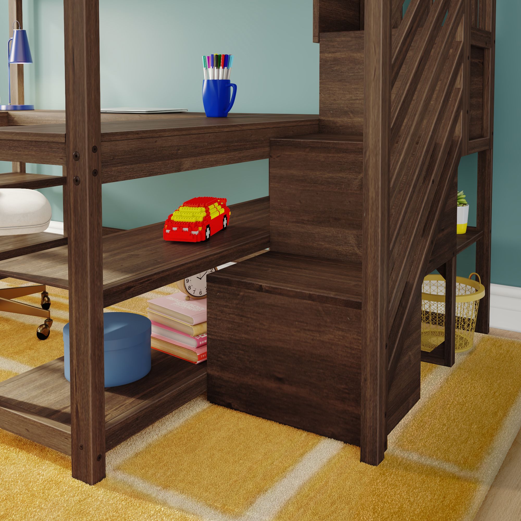 Max and Lily Full Loft Bed With Wraparound Desk & Stairs - Image 34