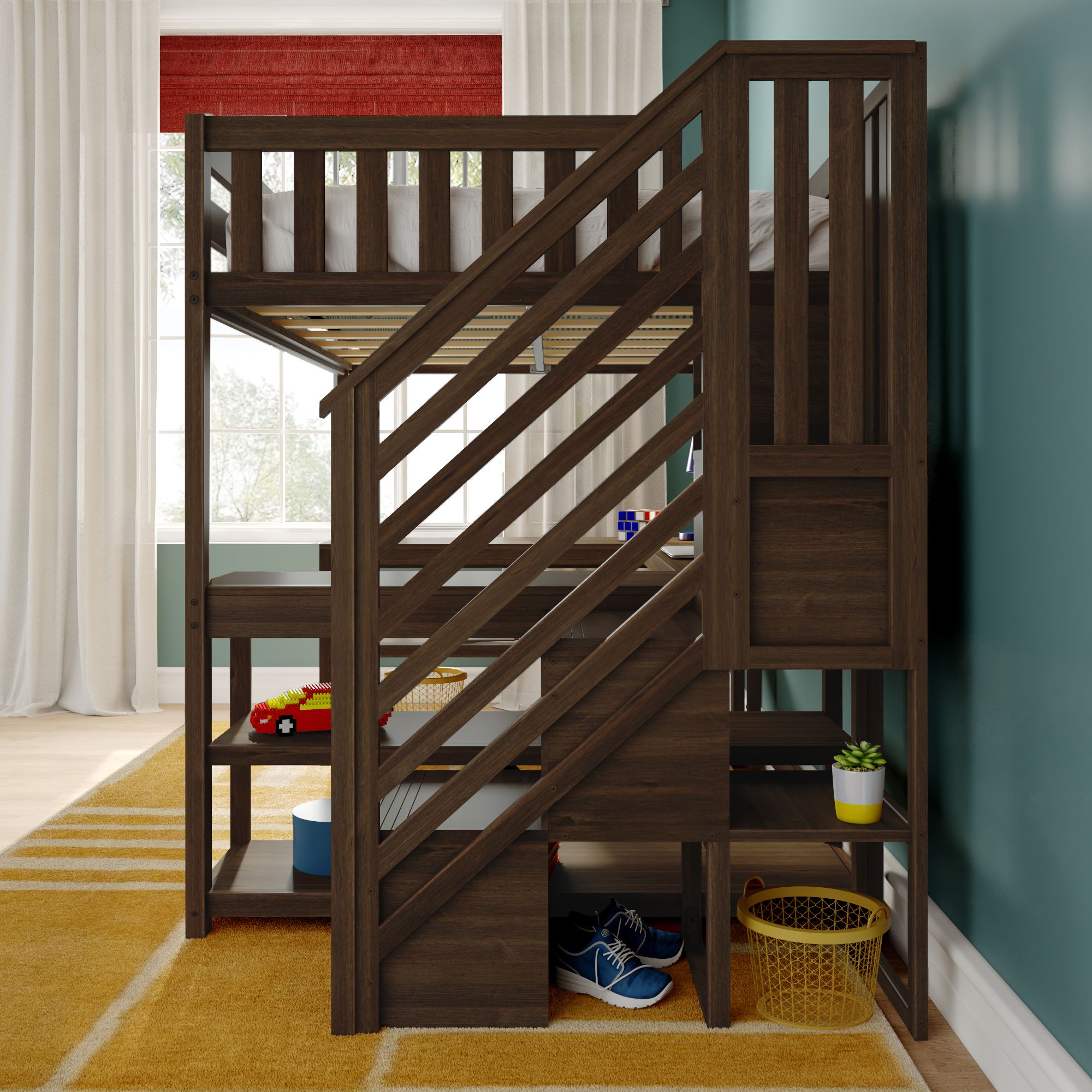 Max and Lily Full Loft Bed With Wraparound Desk & Stairs - Image 35