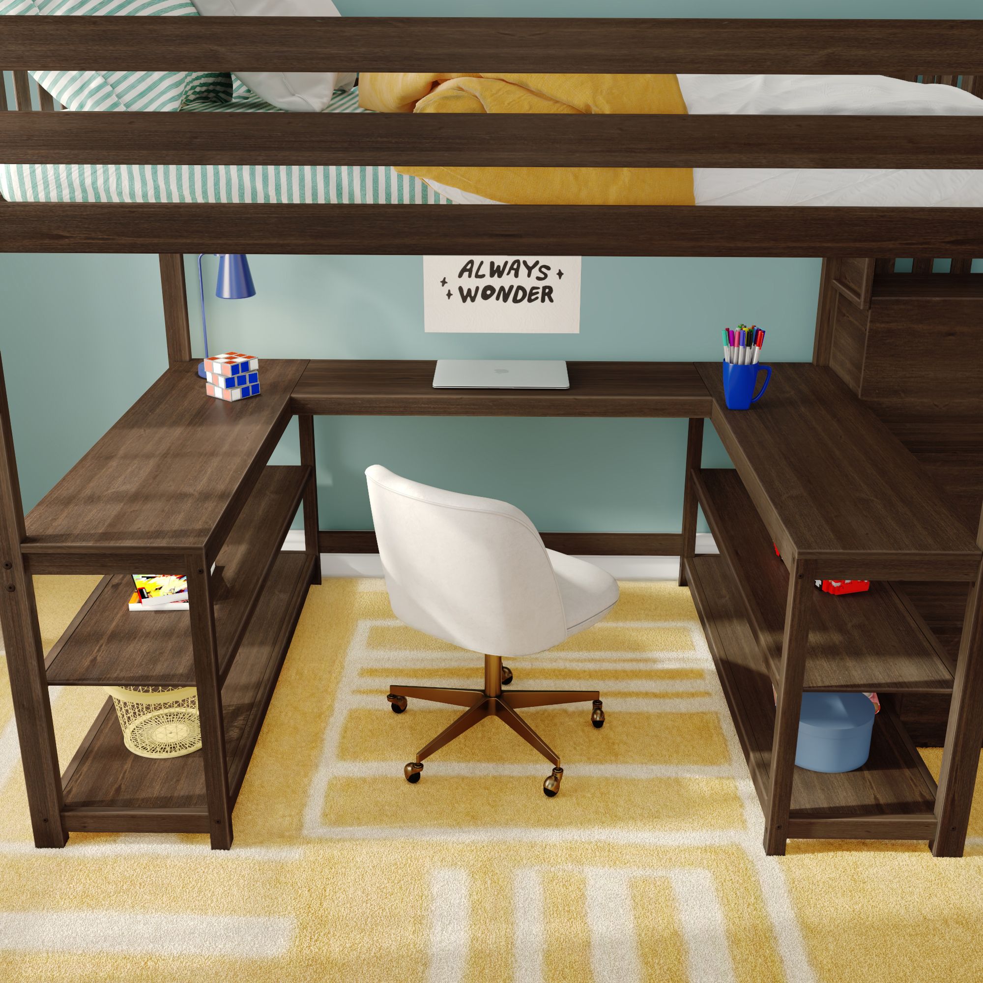 Max and Lily Full Loft Bed With Wraparound Desk & Stairs - Image 36