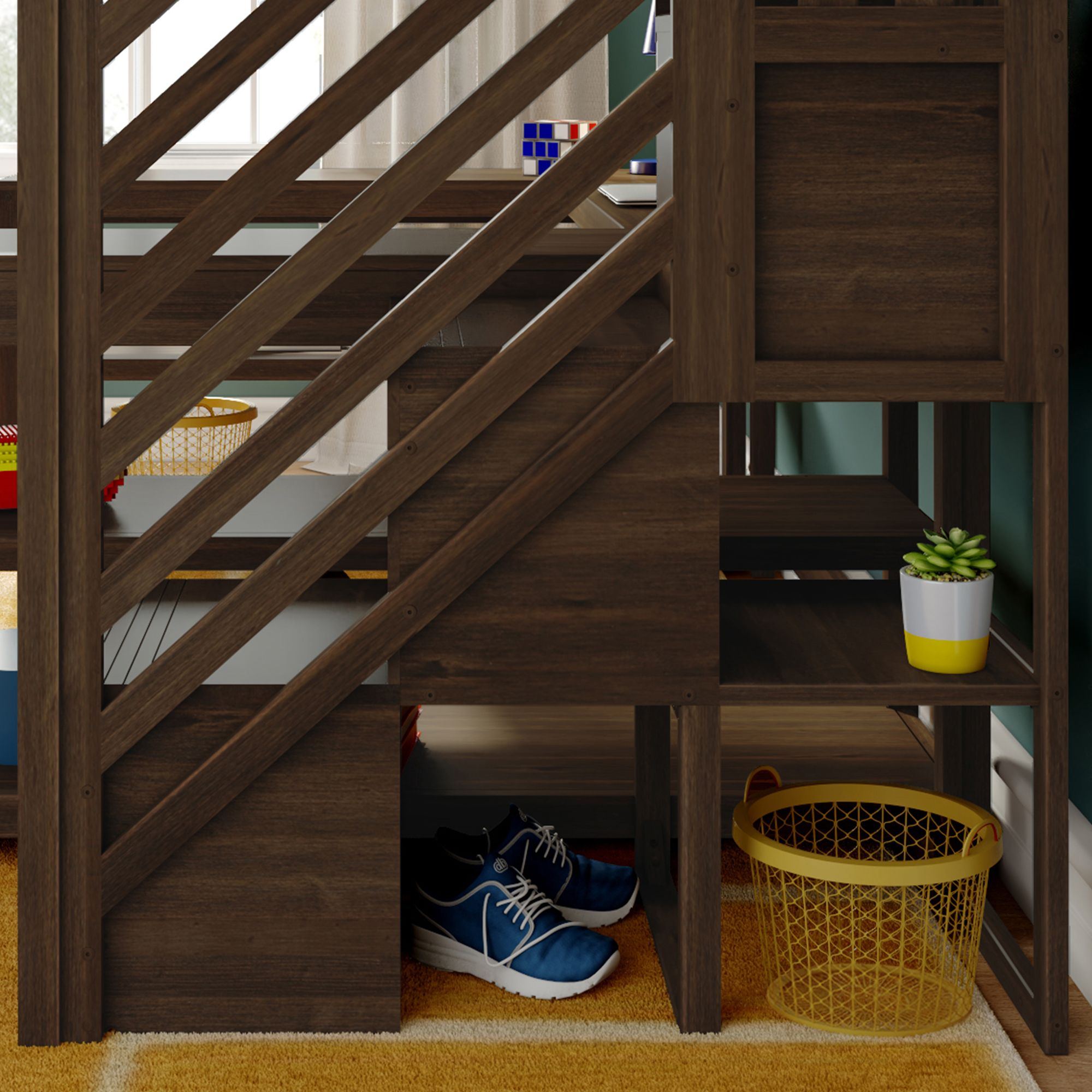 Max and Lily Full Loft Bed With Wraparound Desk & Stairs - Image 37