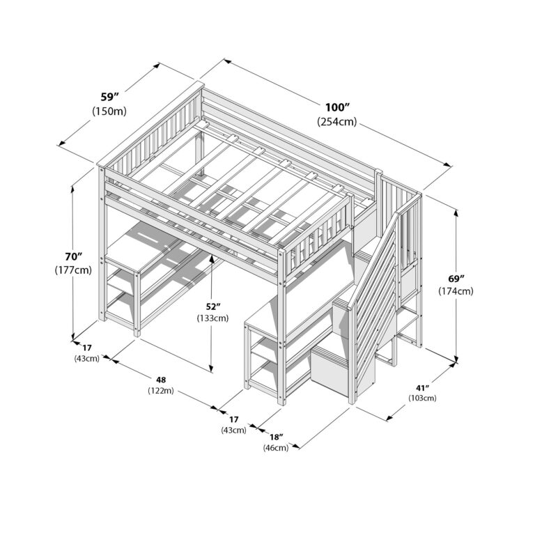 Max and Lily Full Loft Bed With Wraparound Desk & Stairs - Thumbnail Image 42